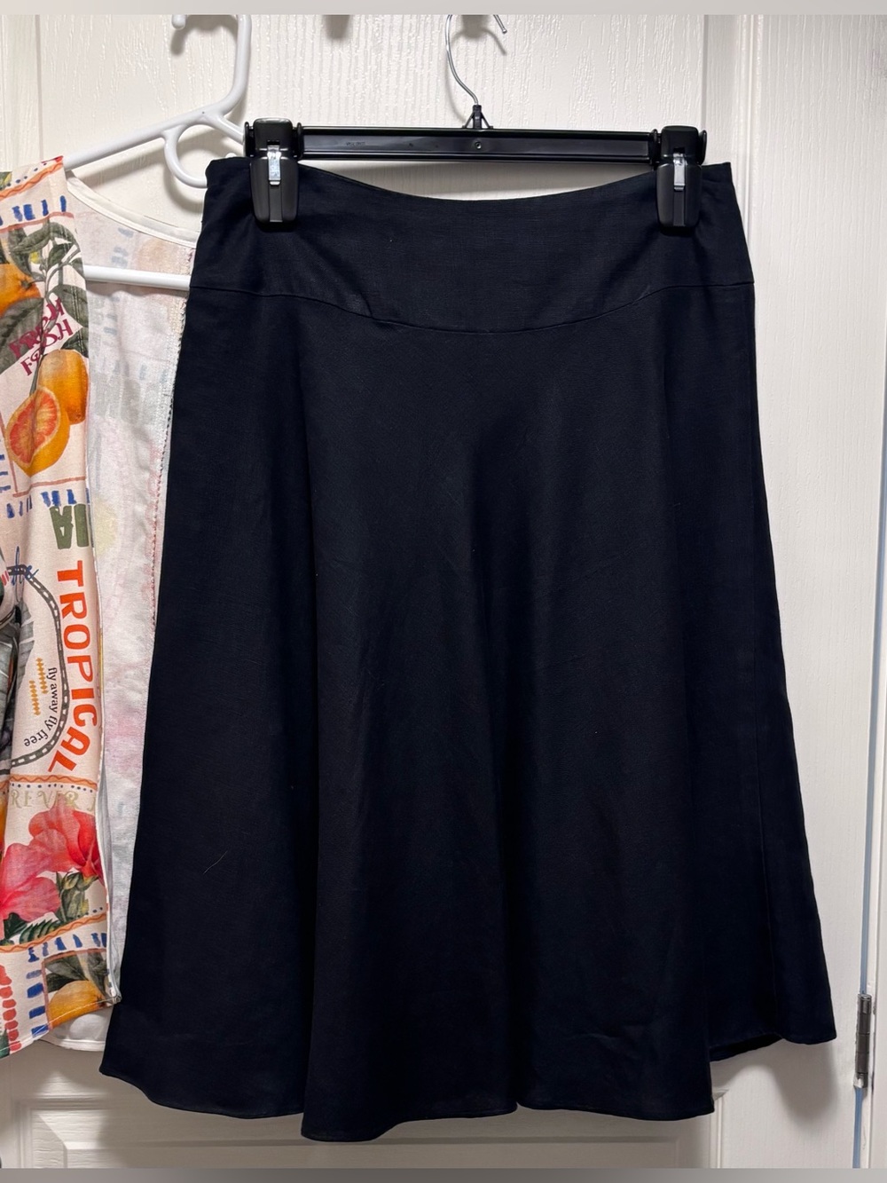 Pretty! Chaps 100% Linen Tulip Hem Skirt A-line Navy Side Zipper Lined Sz 10